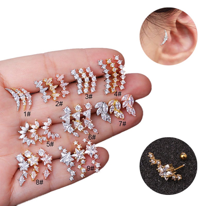 0.8X6Mm Stainless Steel Five-Pointed Star Zircon Earrings For Women Simple Screw Ear Bone Nail Earrings Piercing Jewelry - Image 2